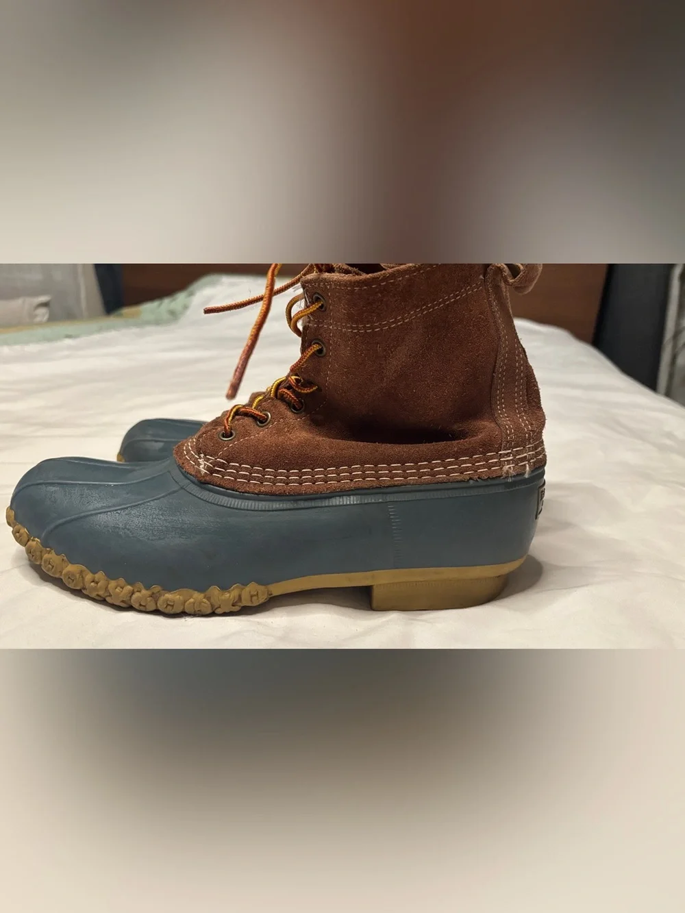 Vintage L.L.Bean Boots Men’s 10M Brown Suede Blue Rubber Duck Boots USA